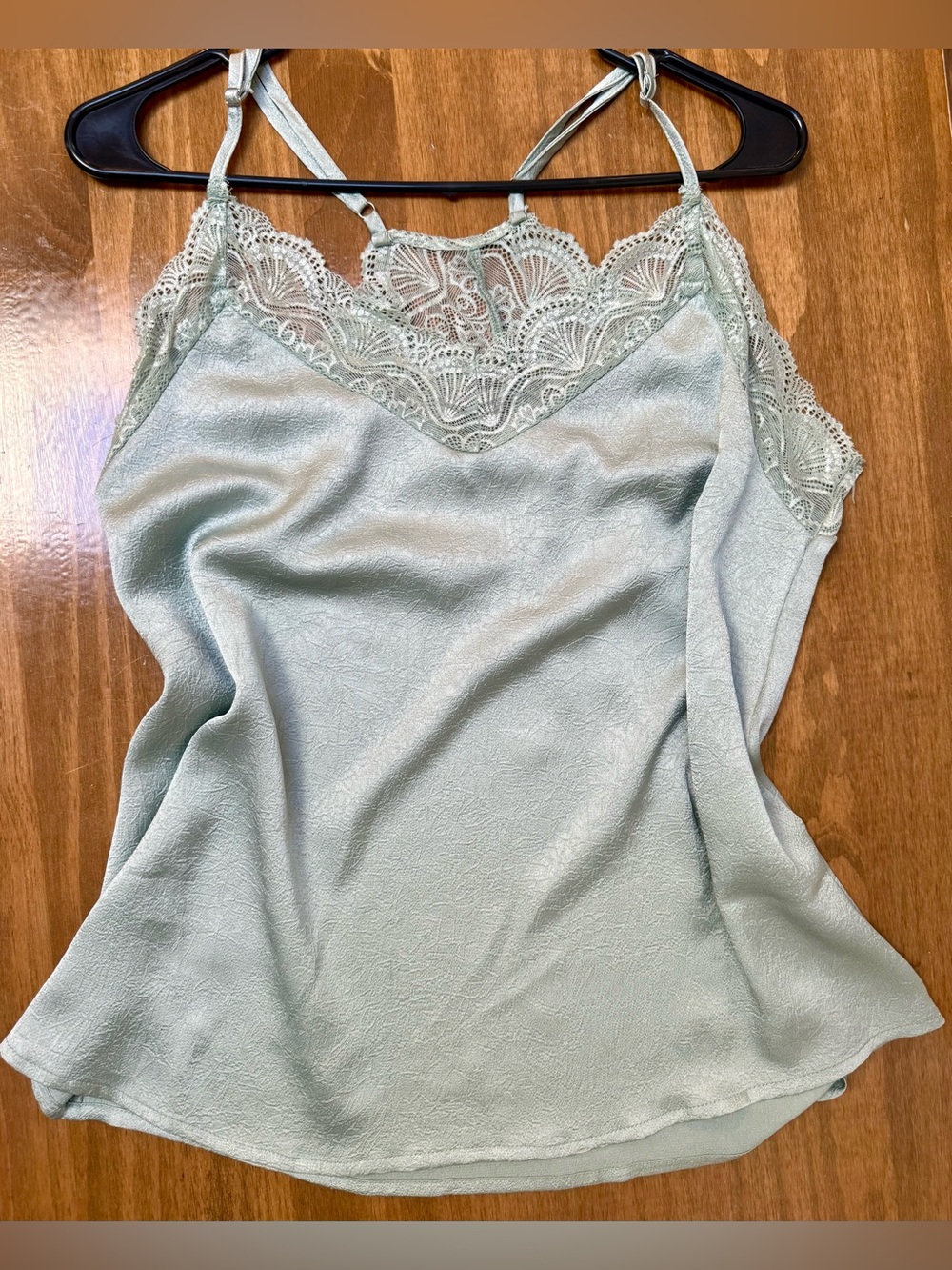 Molly Bracken Lace Trim Satin Slip Top - Mint Green Size XL